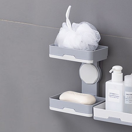 Meidong Shower Soap Holder Double Layer Soap Dish with Draining Tray Wall Mounted Soap Dish for Shower No-Drilling Rotatable
